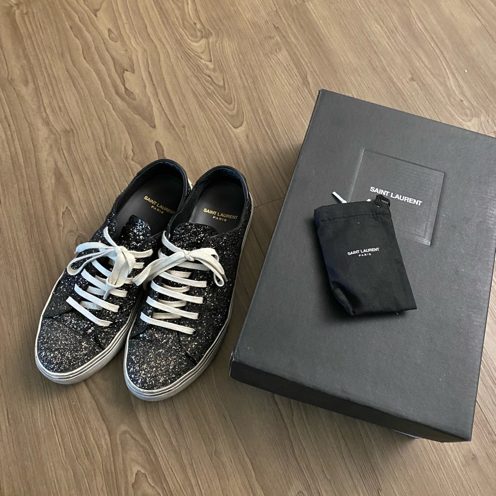 Authentic Saint Laurent Bedford Sneaker in Black Glitter (75% NEW)